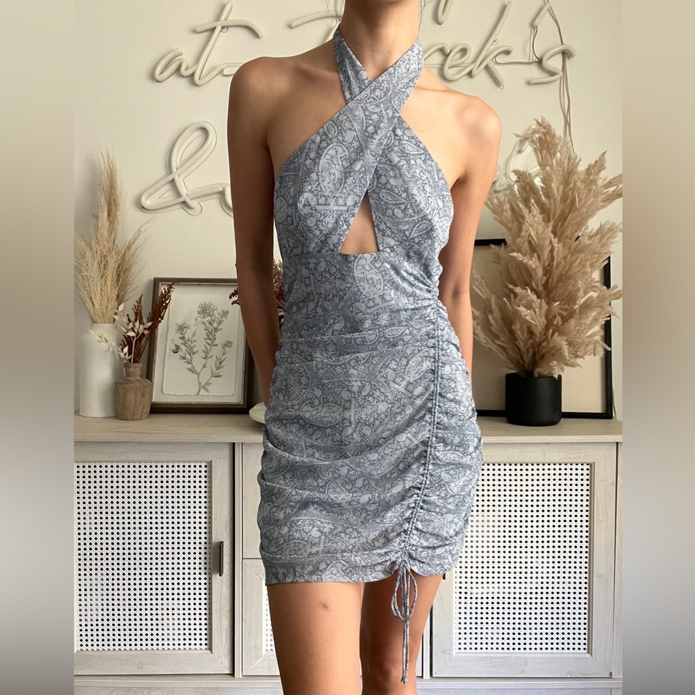 NWT Cotton Candy LA :: Blue Paisley Print Halter Scrunch Mini Dress
